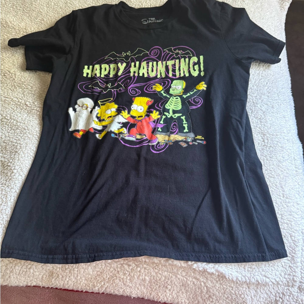 Black Graphic Tee with Happy Haunting Design